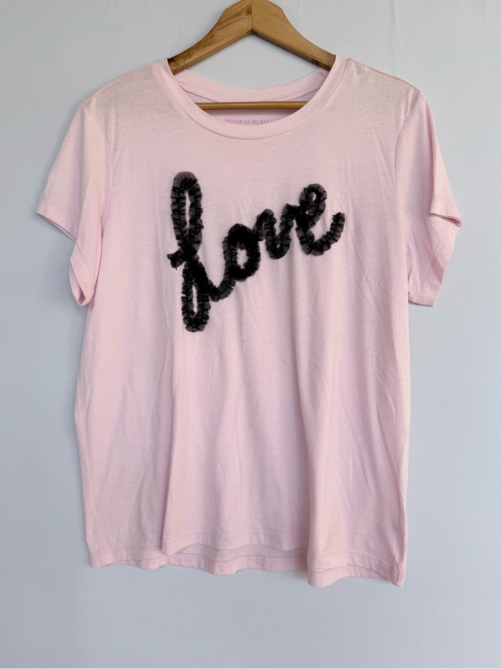 Victoria's Secret Pink Love Script Pajama Tee, Lace Lettering, Lounge Top, XL